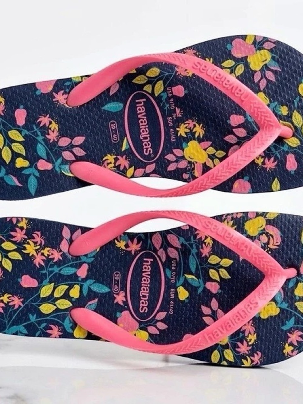 Havaianas Slim Floral Flip Flops Blue & Pink